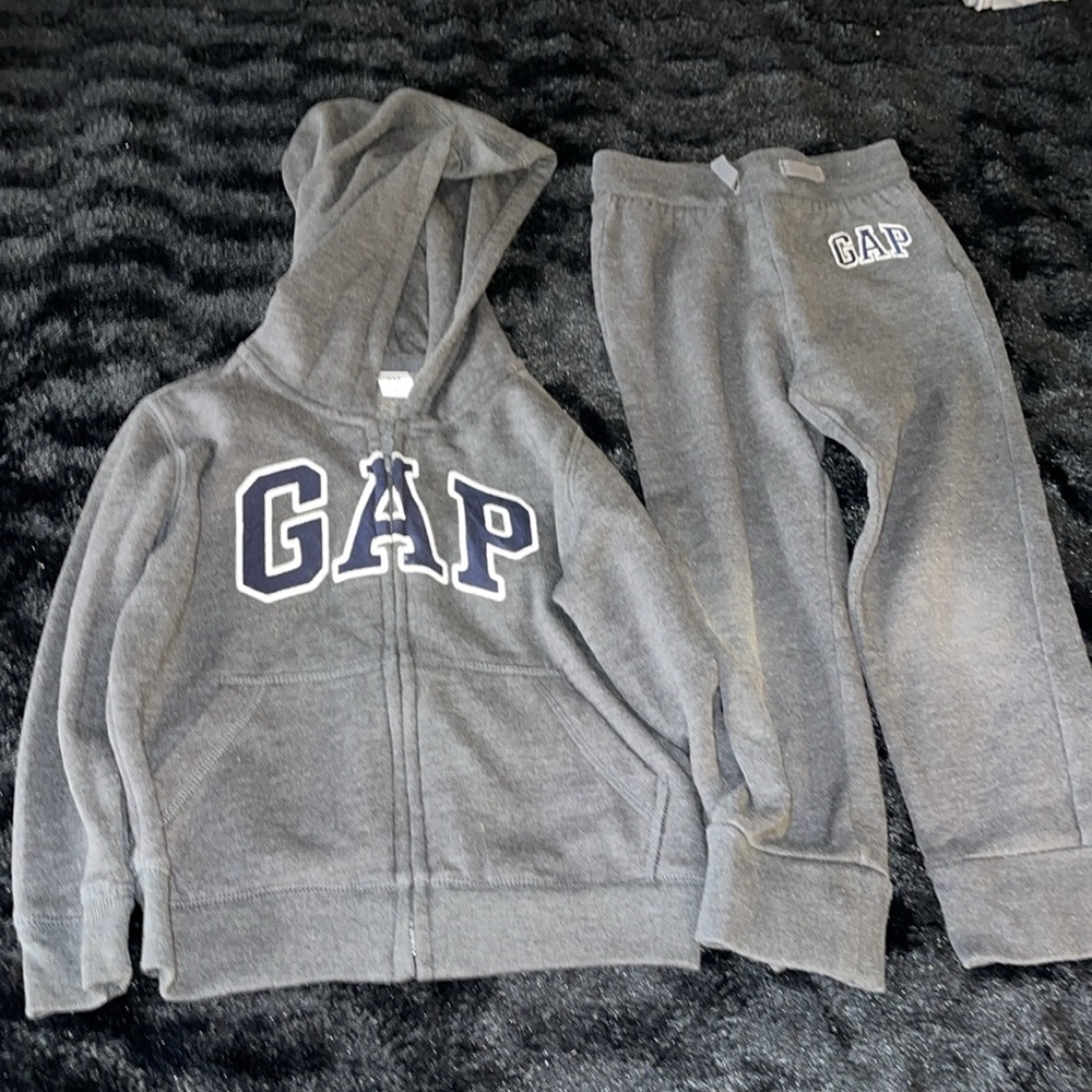 GAP Boys 4 YRS  Drk Gray 2pc Sweatsuit Long Sleeve Zip Up Top Func String/Pants